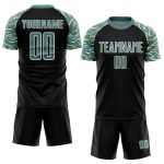 Custom Soccer Uniform Jersey with Personalized Name and Number - Black Midnight Green and White Curved Wavy Lines Design