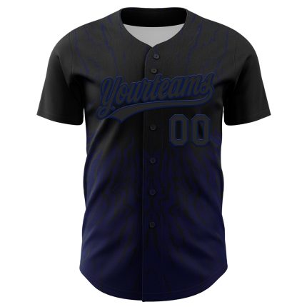 Custom 3D Abstract Wave Baseball Jersey in Black and Navy - Personalized Team Apparel Personalized Black Navy 3D Abstract