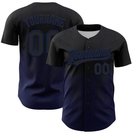 Custom 3D Abstract Wave Baseball Jersey in Black and Navy - Personalized Team Apparel Personalized Black Navy 3D Abstract