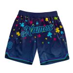 Autism Awareness Basketball Shorts Personalized Black Navy Teal 3D Puzzle Pieces Custom Name and Number Personalized Black