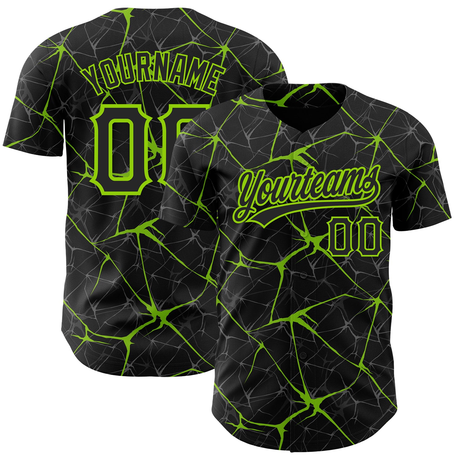 Personalized 3D Abstract Black Neon Green Baseball Jersey, Custom Sportswear Apparel Personalized Black Neon Green 3D Abstract