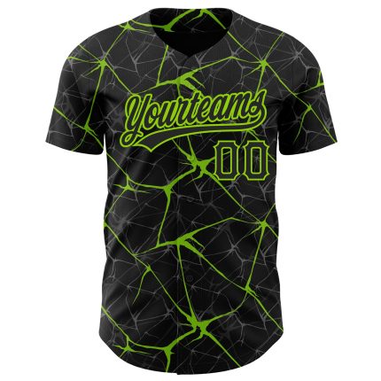 Personalized 3D Abstract Black Neon Green Baseball Jersey, Custom Sportswear Apparel Personalized Black Neon Green 3D Abstract