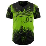 Personalized 3D Abstract Splatter Baseball Jersey in Black and Neon Green Grunge Design Personalized Black Neon Green 3D