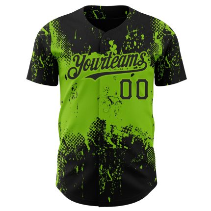 Personalized 3D Abstract Splatter Baseball Jersey in Black and Neon Green Grunge Design Personalized Black Neon Green 3D