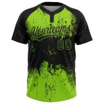 Personalized 3D Abstract Splatter Softball Jersey Unisex Black Neon Green Two-Button Grunge Art Personalized Black Neon Green