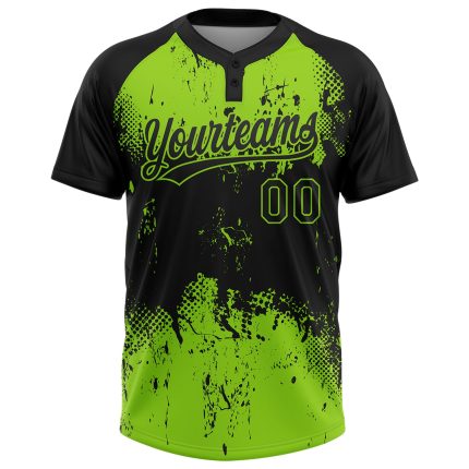 Personalized 3D Abstract Splatter Softball Jersey Unisex Black Neon Green Two-Button Grunge Art Personalized Black Neon Green