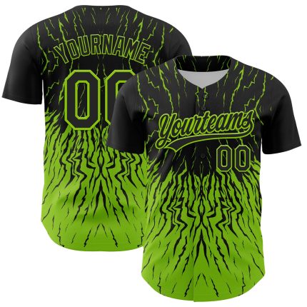 Personalized 3D Abstract Wave Black Neon Green Baseball Jersey for Men Personalized Black Neon Green 3D Abstract Wave Baseball