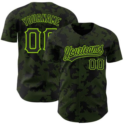 Custom Black Neon Green 3D Curve Lines Jersey for Baseball - Personalized Athletic Wear Personalized Black Neon Green 3D