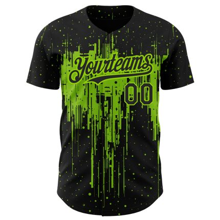 Personalized Black Neon Green 3D Dripping Splatter Art Jersey - Unique Baseball Jersey Personalized Black Neon Green 3D Dripping