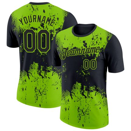 Personalized Neon Green Black 3D Dripping Splatter Art T-Shirt for Performance Personalized Black Neon Green 3D Dripping