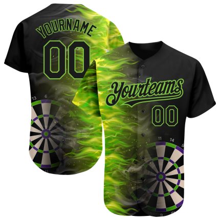 Personalized 3D Dart Board Baseball Jersey in Black Neon Green - Unique Custom Sports Apparel Personalized Black Neon Green
