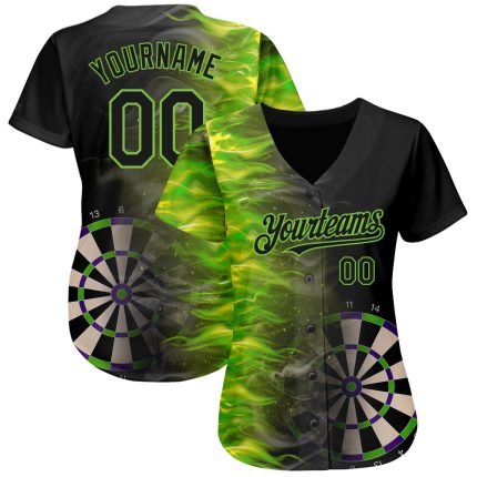 Personalized 3D Dart Board Baseball Jersey in Black Neon Green - Unique Custom Sports Apparel Personalized Black Neon Green