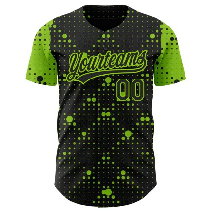 Custom Black Neon Green 3D Geometric Halftone Dots Baseball Jersey Personalized Black Neon Green 3D Geometric Halftone Dots