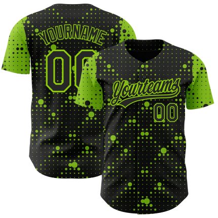 Custom Black Neon Green 3D Geometric Halftone Dots Baseball Jersey Personalized Black Neon Green 3D Geometric Halftone Dots