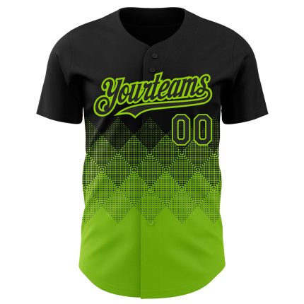 Personalized 3D Gradient Black Neon Green Baseball Jersey with Square Shapes Personalized Black Neon Green 3D Gradient Square
