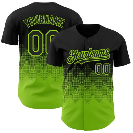 Personalized 3D Gradient Black Neon Green Baseball Jersey with Square Shapes Personalized Black Neon Green 3D Gradient Square