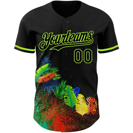 Personalized 3D Black Neon Green Baseball Jersey for Holi Festival Color Powder Personalized Black Neon Green 3D Holi Festival