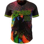 Personalized 3D Holi Festival Color Powder Baseball Jersey - Black Neon Green Personalized Black Neon Green 3D Holi Festival