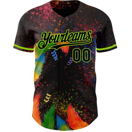 Personalized 3D Holi Festival Color Powder Baseball Jersey - Black Neon Green Personalized Black Neon Green 3D Holi Festival