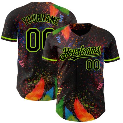 Personalized 3D Holi Festival Color Powder Baseball Jersey - Black Neon Green Personalized Black Neon Green 3D Holi Festival
