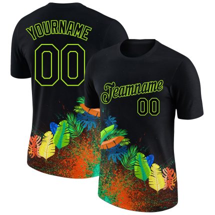Personalized 3D Holi Festival Color Powder Performance T-Shirt in Black and Neon Green Personalized Black Neon Green 3D Holi