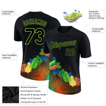 Personalized 3D Holi Festival Color Powder Performance T-Shirt in Black and Neon Green Personalized Black Neon Green 3D Holi