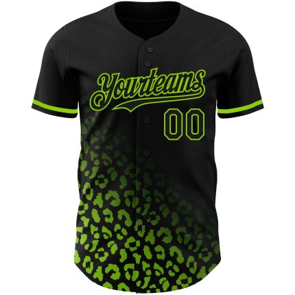 Personalized 3D Leopard Print Baseball Jersey - Black Neon Green Fade Fashion Personalized Black Neon Green 3D Leopard Print