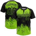 Custom Black Neon Green 3D Splatter Art Softball Jersey with Name & Number - Unisex Two-Button Design Personalized Black