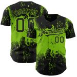 Custom Name and Number 3D Pattern Baseball Jersey - Personalized Black Neon Green Abstract Splatter Grunge Art Personalized
