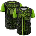 Custom 3D Splatter Ink Baseball Jersey - Personalized Black Neon Green Design with Team Name and Number Personalized Black