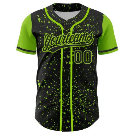 Custom 3D Splatter Ink Baseball Jersey - Personalized Black Neon Green Design with Team Name and Number Personalized Black