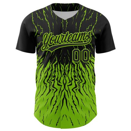 Custom Abstract Wave Pattern Baseball Jersey - Personalized Black Neon Green Design with Custom Name and Number Personalized