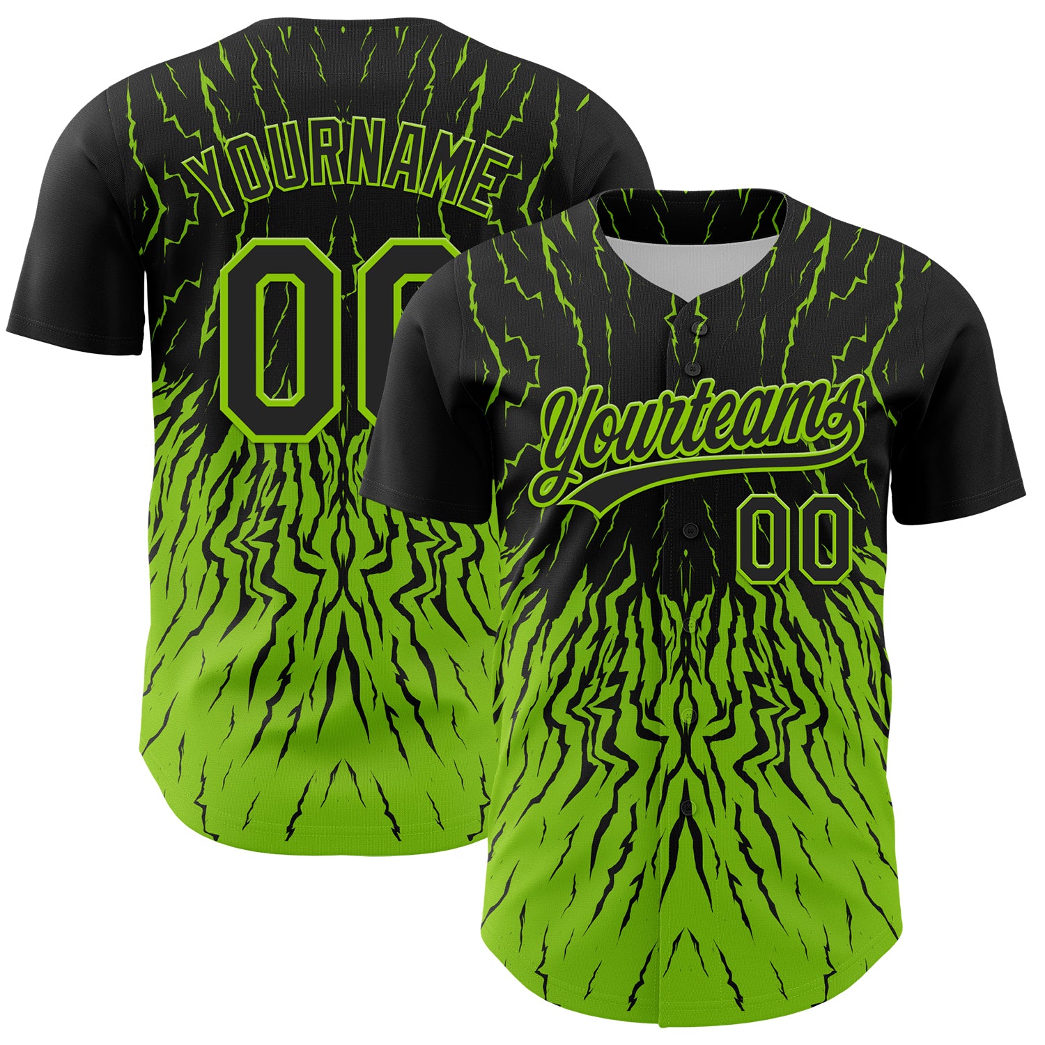 Custom Abstract Wave Pattern Baseball Jersey - Personalized Black Neon Green Design with Custom Name and Number Personalized