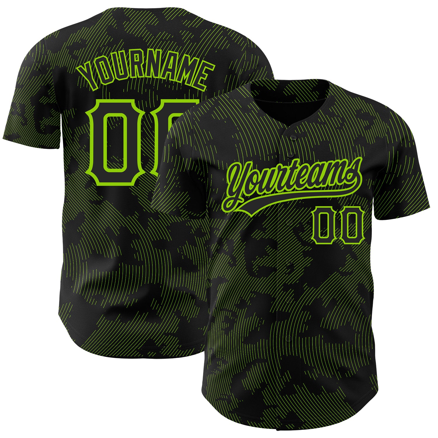 Custom Personalized Baseball Jersey with 3D Black Neon Green Pattern and Curve Lines - Team Name & Number Personalized Black