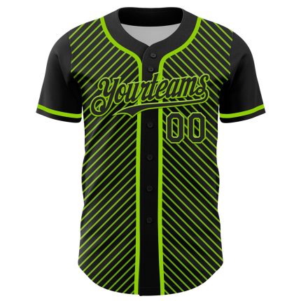 Personalized 3D Pattern Black and Neon Green Diagonal Stripes Baseball Jersey with Custom Name and Number Personalized Black
