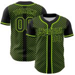 Personalized 3D Pattern Black and Neon Green Diagonal Stripes Baseball Jersey with Custom Name and Number Personalized Black