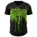Personalized 3D Dripping Splatter Art Baseball Jersey in Black Neon Green - Custom Team Name and Number Personalized Black