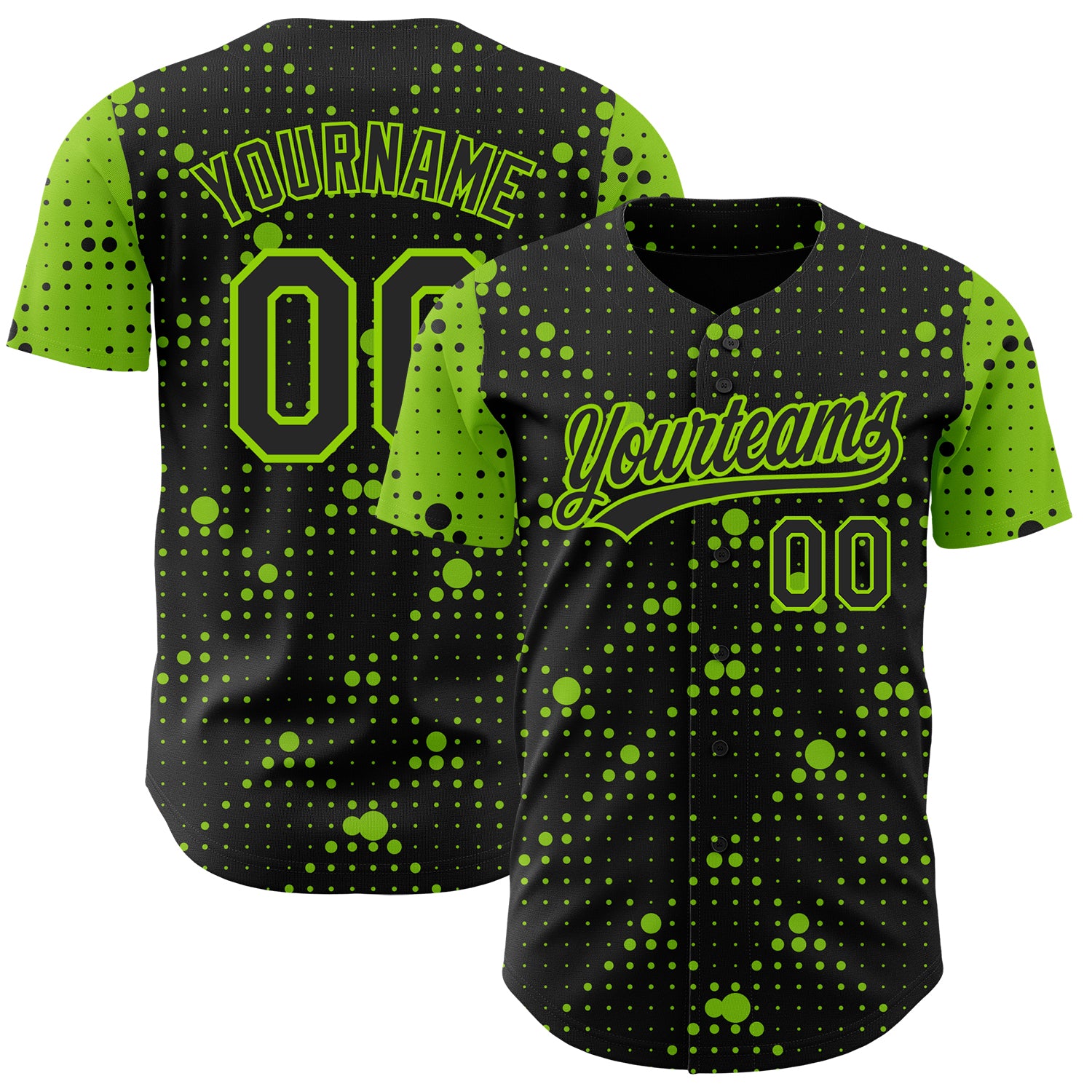 Customizable 3D Pattern Baseball Jersey with Geometric Halftone Dots - Personalized Neon Green and Black Team Jersey with Name & Number