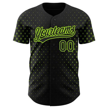 Custom Name and Number Baseball Jersey - Personalized Black Neon Green 3D Geometric Stars Design Personalized Black Neon