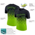 Custom Team Name and Number Performance T-Shirt - Personalized Black Neon Green 3D Gradient Square Shapes Design Personalized