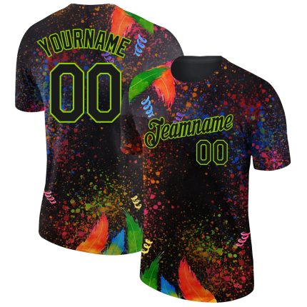Personalized Holi Festival Color Powder T-Shirt - Black Neon Green 3D Pattern Design Personalized Black Neon Green 3D Pattern