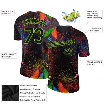 Personalized Holi Festival Color Powder T-Shirt - Black Neon Green 3D Pattern Design Personalized Black Neon Green 3D Pattern
