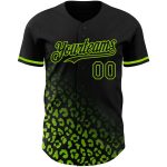 Custom Leopard Print Baseball Jersey - Personalized Black & Neon Green 3D Fade Design with Name & Number Personalized Black