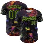 Custom Name & Number Black Neon Green 3D Cat Pattern Rave Baseball Jersey Personalized Black Neon Green 3D Pattern Design