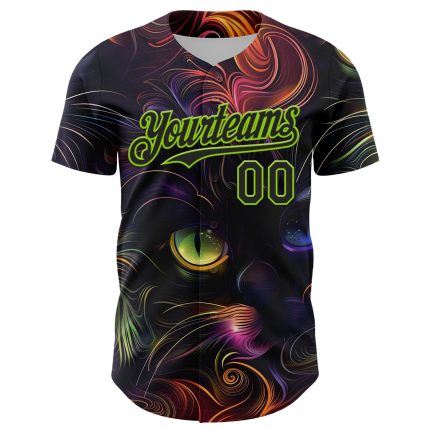 Custom Name & Number Black Neon Green 3D Cat Pattern Rave Baseball Jersey Personalized Black Neon Green 3D Pattern Design