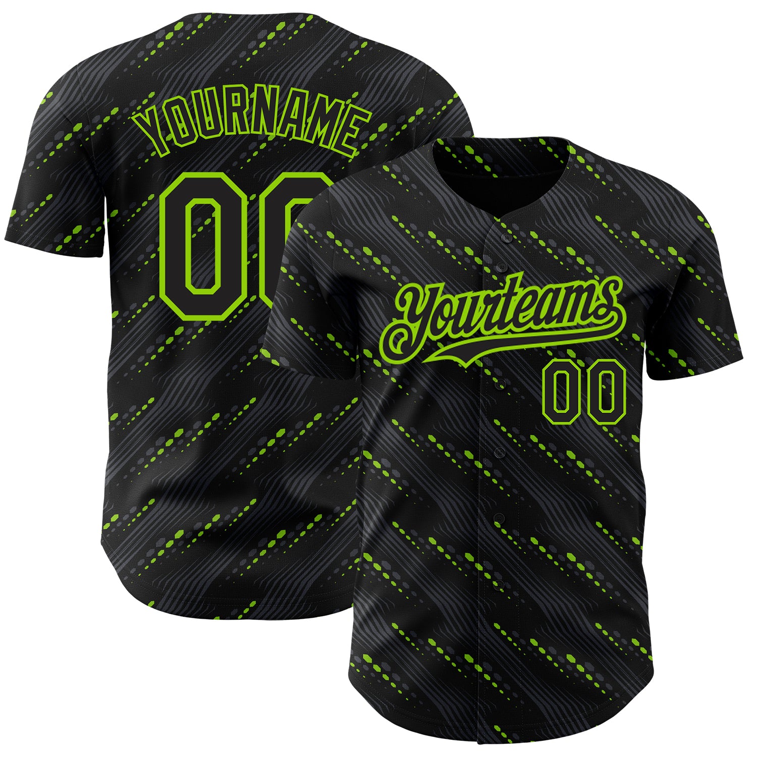 Personalized 3D Black Neon Green Slant Lines Baseball Jersey Custom Name & Number Personalized Black Neon Green 3D Pattern