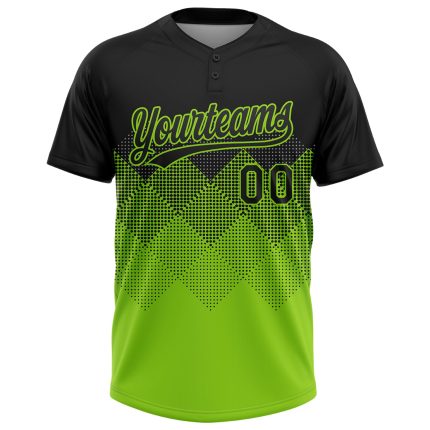Custom Name and Number Personalized Unisex Softball Jersey, Black Neon Green 3D Gradient Square Shapes, Two-Button Design