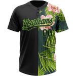 Custom Name Number Hawaii Tropical Palm Leaves Orchid Black Neon Green Unisex Softball Jersey 3D Pattern Two-Button Personalized