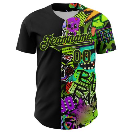 Personalized 3D Black Green Neon Rave Monster Baseball Jersey Personalized Black Neon Green 3D Rave Monster Baseball Jersey