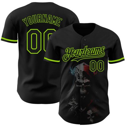 Custom 3D Skull Baseball Jersey with Personalized Name & Number - Black Neon Green Fashion Jersey Personalized Black Neon
